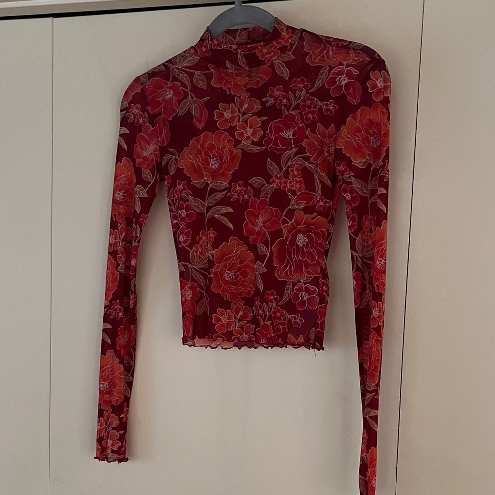 Forever 21 Sheer Floral Long Sleeve Top